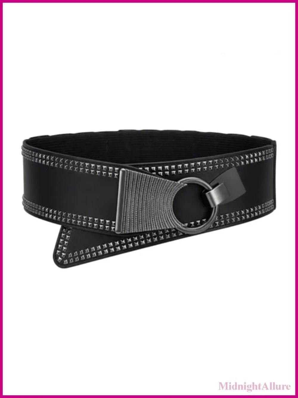 Faux Leather Wide Gothic Pyramid Stud Belt with Hook Buckle